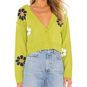 525 America Flower Cardigan in Lime Green Multi